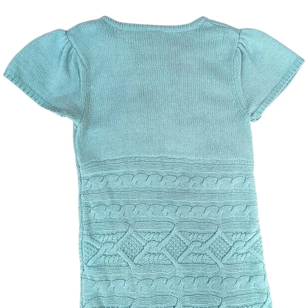 Gymboree Cable Knit Sweater Dress Girls Size 10 Aqua Blue Short Sleeve Ruffle
